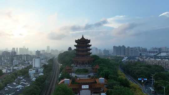 武汉黄鹤楼航拍城市风景地标武昌区建筑风光