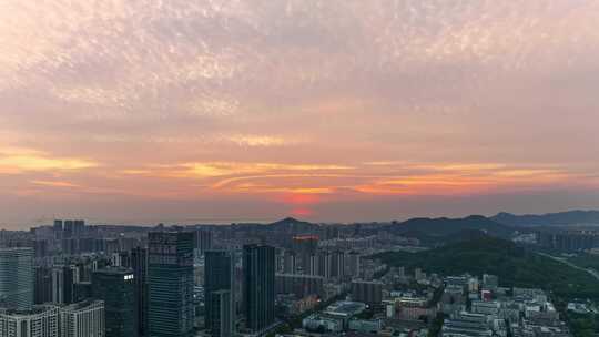 航拍黄昏时刻深圳前海和宝安全景延时