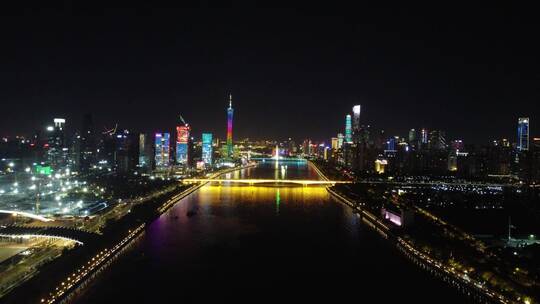 广东省广州市市中心城市夜景航拍视频素材模板下载