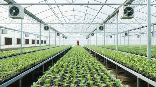 温室大棚内蔬菜种植场景