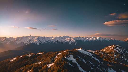 雪山森林晨曦全景