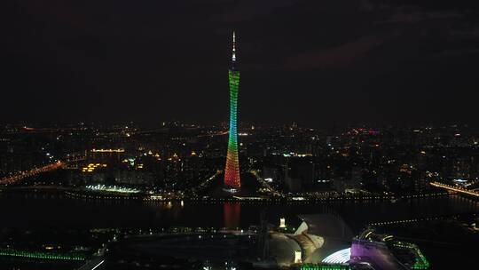 航拍广州城市夜景空镜