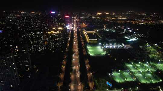 山东日照城市夜景灯光航拍