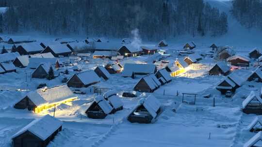 禾木冬天晨曦 村庄 禾木雪景新疆冬季旅游