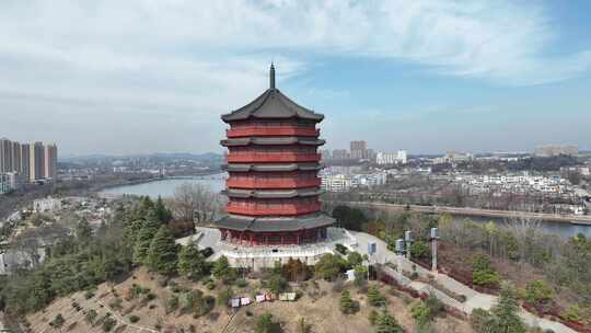 信阳航拍茗阳阁信阳浉河新八景中原第一阁