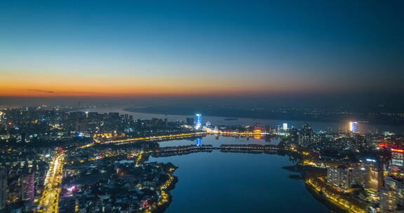 江西省九江市冬日夜景航拍延时