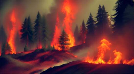 AIGC素材 森林火灾 山火防治