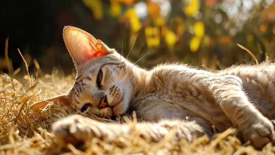慵懒小猫享受日光浴的惬意时光