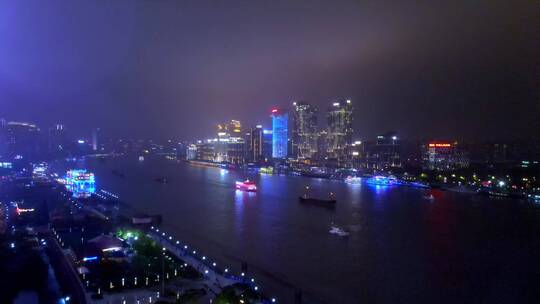 上海黄浦江夜景航拍风光