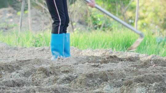 4k乡村妇女田园菜地种植锄地