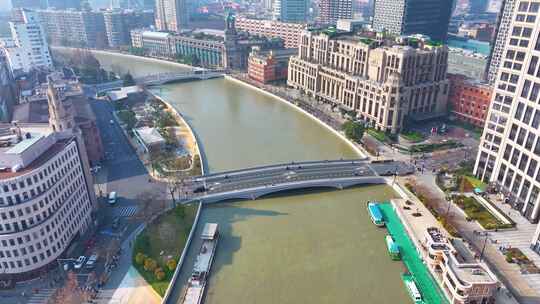 上海苏州河航拍四川路桥乍浦路桥视频素材模板下载