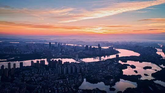 惠州航拍城市日出大景-14K-420-30P视频素材模板下载