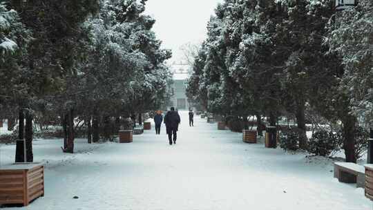 迎泽公园雪景古建筑