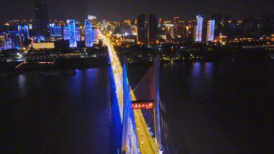 航拍武汉城市夜景风光