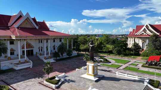 老挝凯山丰威汉纪念馆航拍视频素材模板下载