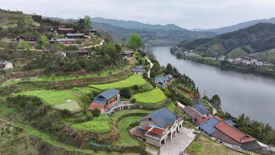 湖南怀化市洪江市沅江乡村农田航拍自然风光