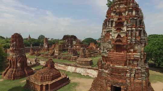 泰国大城府寺庙佛像建筑航拍