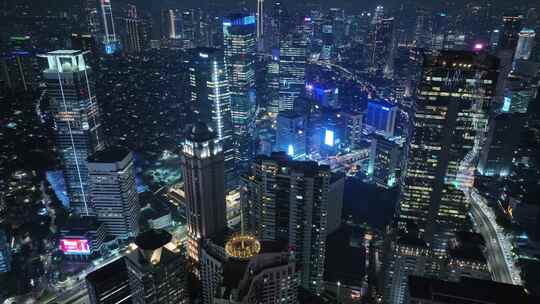 印尼雅加达城市密集的高楼群夜景航拍风光视频素材模板下载
