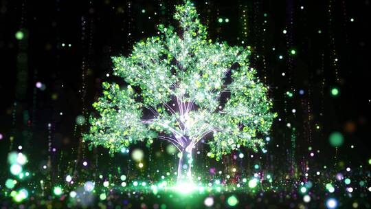 绿色自然唯美梦幻背景蓝色粒子树视频素材模板下载