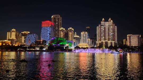 广西柳州夜景柳江音乐喷泉风景