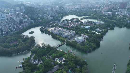 福州西湖公园航拍福建博物院城市公园风景