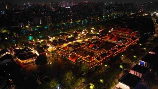 杭州拱墅区大兜路历史街区香积寺夜景航拍视频素材模板下载