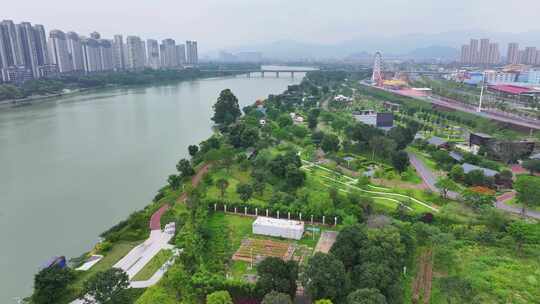 航拍福建漳州九龙江畔龙江岁月旅游度假公园