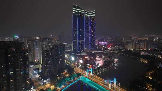 浙江湖州夜景湖州银泰百货夜景航拍