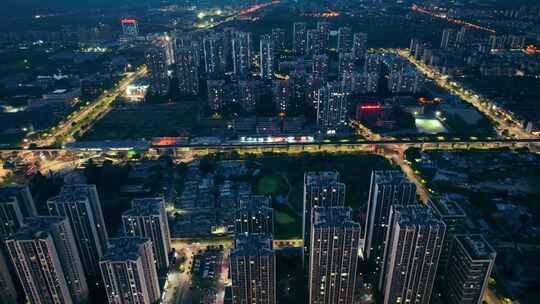 城市夜景建筑大楼航拍