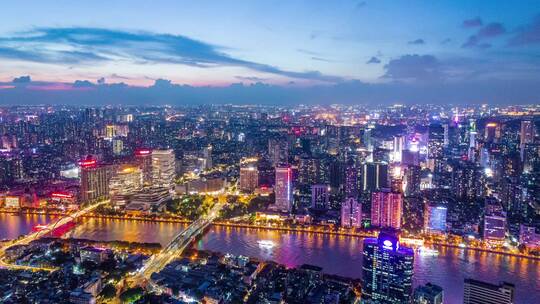 广州天空夕阳晚霞与城市交通车流延时摄影