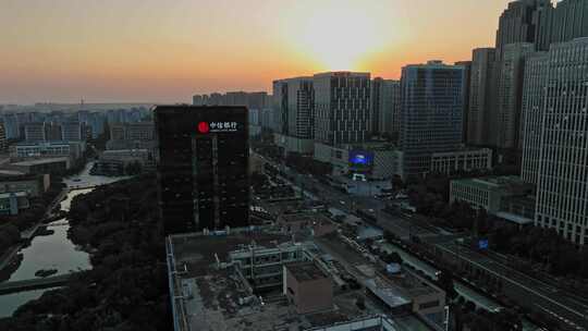 城市建筑都市日出日落朝阳晚霞夕阳黄昏航拍