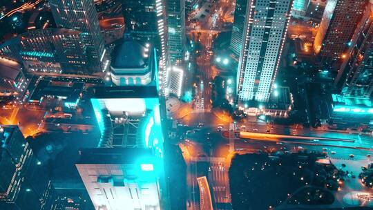 俯拍上海夜景视频素材模板下载