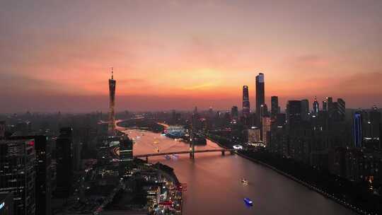 广东广州中央商务区日落夜景风景航拍