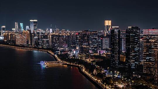 4K杭州滨江区夜景航拍视频素材模板下载
