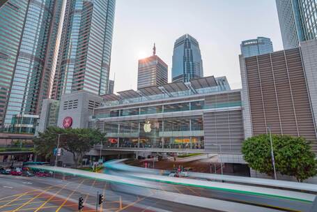 香港苹果专卖店十字路口车流延时摄影8K