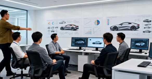 汽车设计师团队会议讨论场景