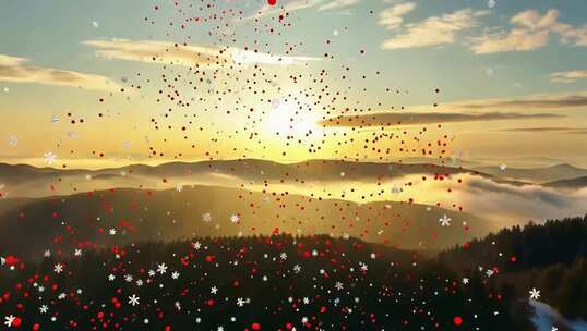 日落时分山间粒子飘落素材