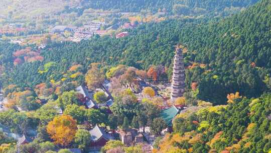 4k航拍山东济南灵岩寺秋景