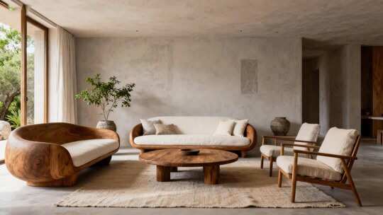 侘寂风客厅原木沙发极简高级感家居视频