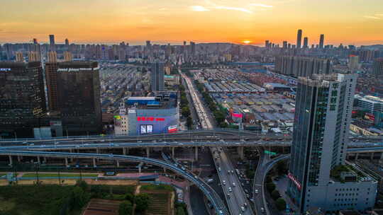 湖南长沙高架桥夕阳景点航拍延时摄影