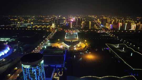 河北沧州城市夜景灯光航拍