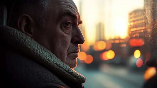 老人窗边侧脸特写