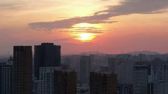 浙江宁波清晨日出航拍