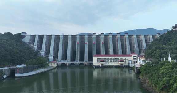 金寨梅山水库风景区大坝水力发电站航拍