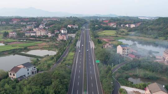 4k航拍南岳高速公路乡村自然风光