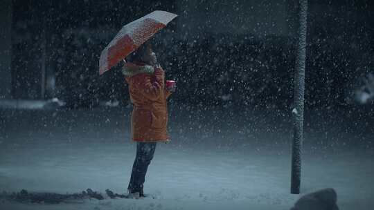 女人，雪，街，烛光