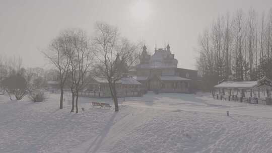 哈尔滨伏特加庄园雪景航拍