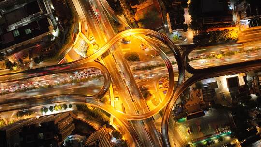 城市宣传立交桥航拍延时日转夜原素材包