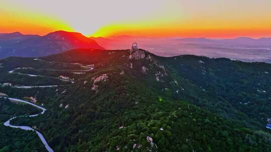 天台山夕阳日落风光航拍大好河山