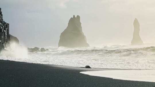 黑沙，海滩，海，冰岛